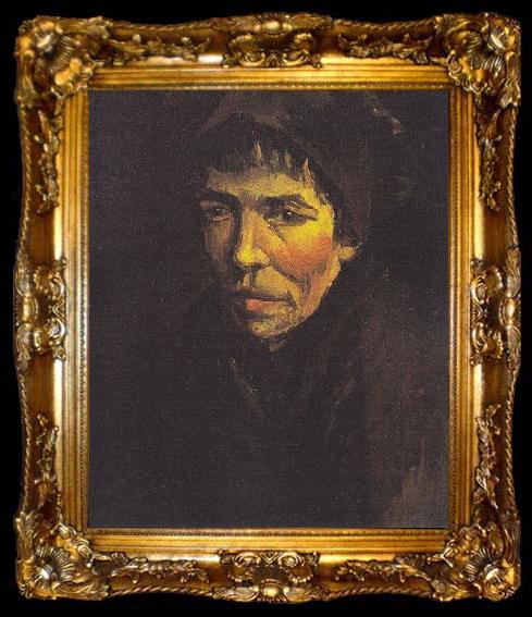 framed  Vincent Van Gogh Head of a Peasant Woman with a dark hood, ta009-2
